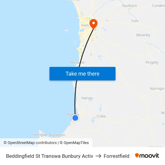 Beddingfield St Transwa Bunbury Activ to Forrestfield map