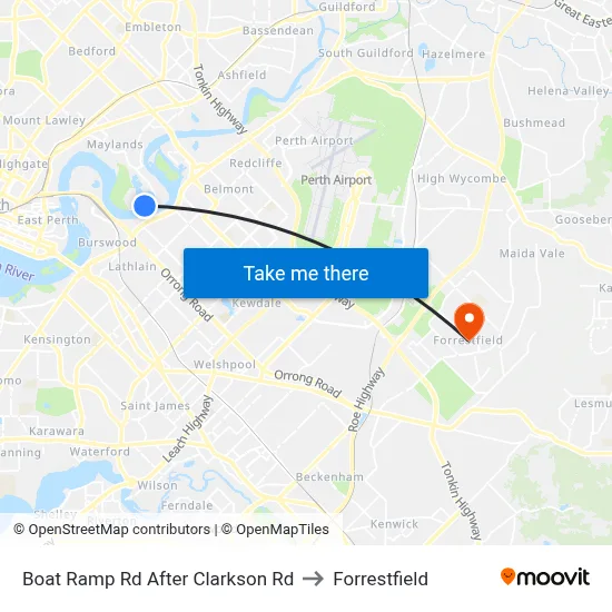 Boat Ramp Rd After Clarkson Rd to Forrestfield map