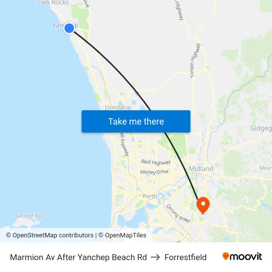 Marmion Av After Yanchep Beach Rd to Forrestfield map