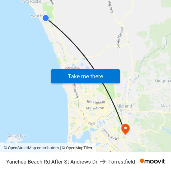 Yanchep Beach Rd After St Andrews Dr to Forrestfield map
