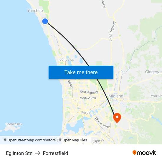 Eglinton Stn to Forrestfield map