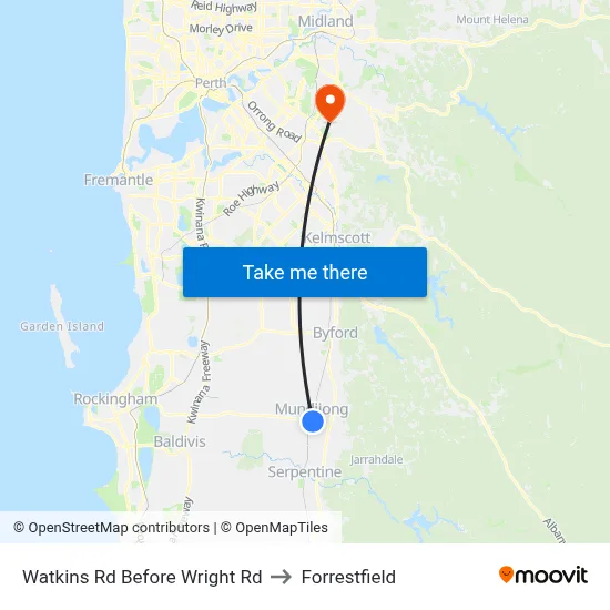 Watkins Rd Before Wright Rd to Forrestfield map