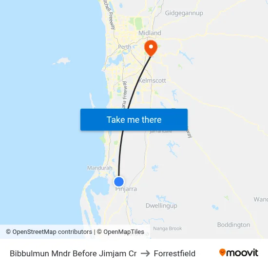 Bibbulmun Mndr Before Jimjam Cr to Forrestfield map