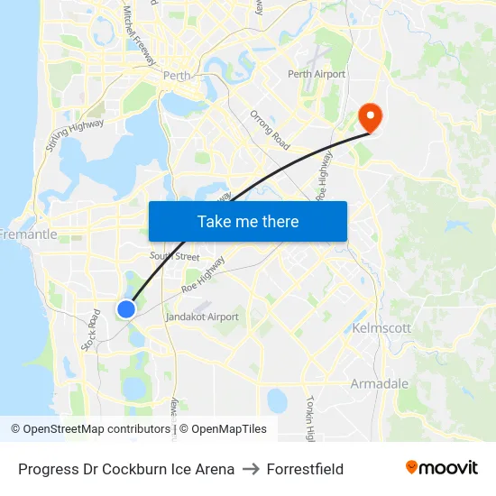 Progress Dr Cockburn Ice Arena to Forrestfield map