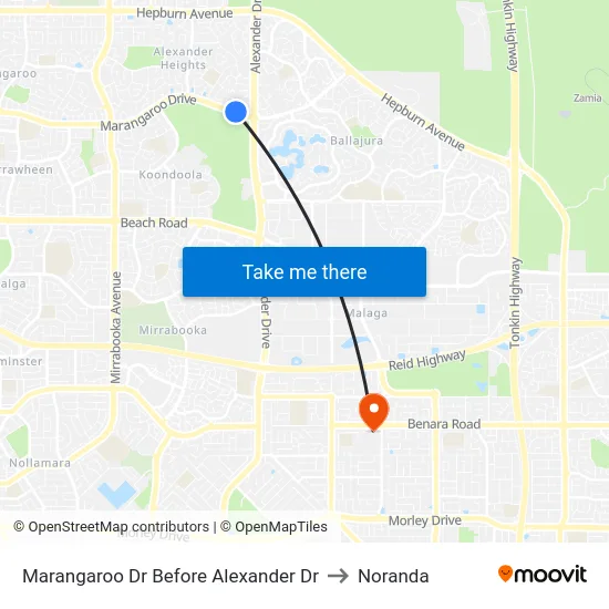 Marangaroo Dr Before Alexander Dr to Noranda map