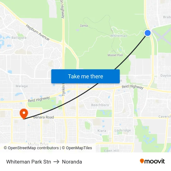 Whiteman Park Stn to Noranda map