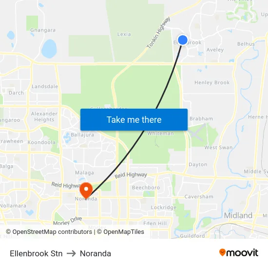 Ellenbrook Stn to Noranda map