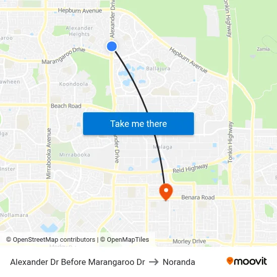 Alexander Dr Before Marangaroo Dr to Noranda map