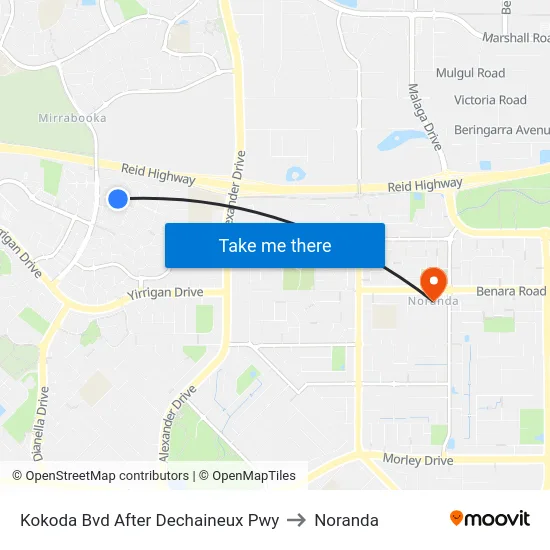 Kokoda Bvd After Dechaineux Pwy to Noranda map
