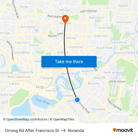 Orrong Rd After Francisco St to Noranda map