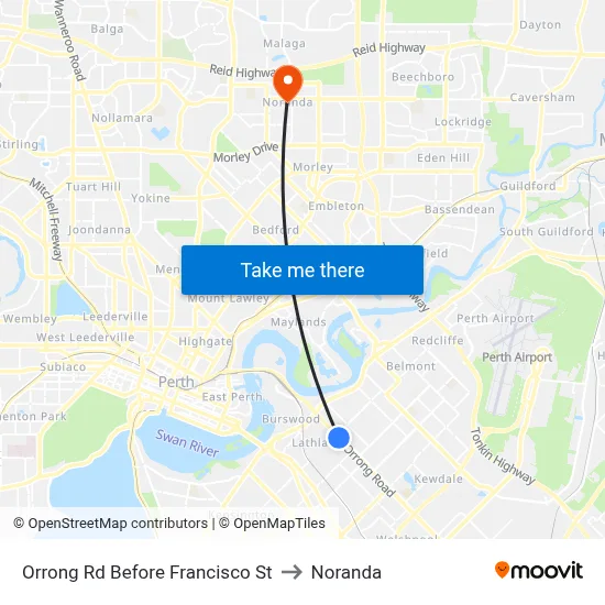 Orrong Rd Before Francisco St to Noranda map