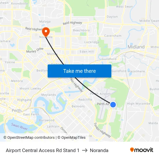 Airport Central Access Rd Stand 1 to Noranda map