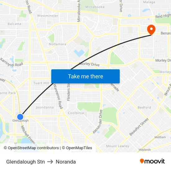Glendalough Stn to Noranda map