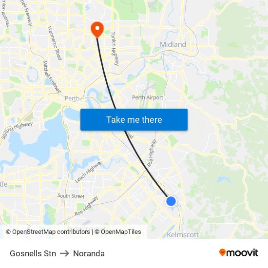 Gosnells Stn to Noranda map