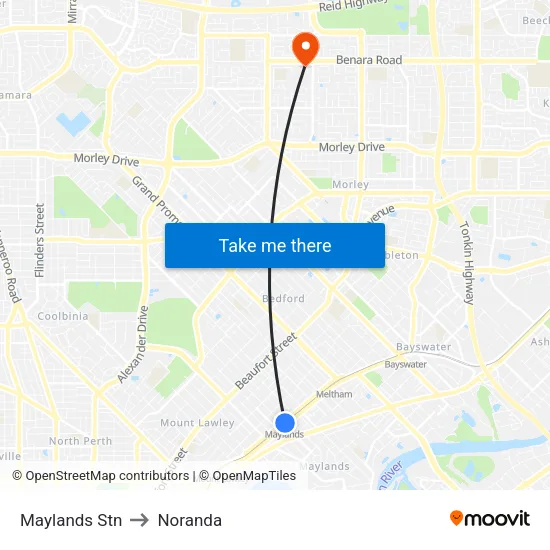 Maylands Stn to Noranda map