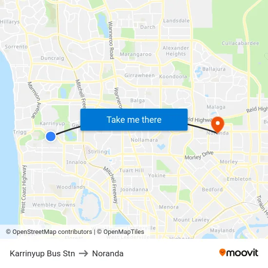 Karrinyup Bus Stn to Noranda map