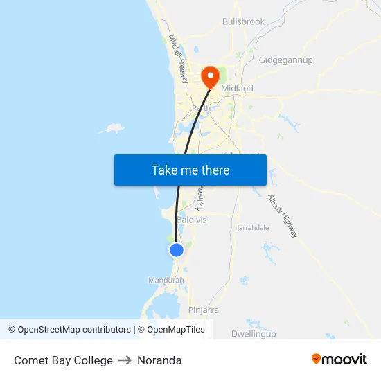 Comet Bay College to Noranda map
