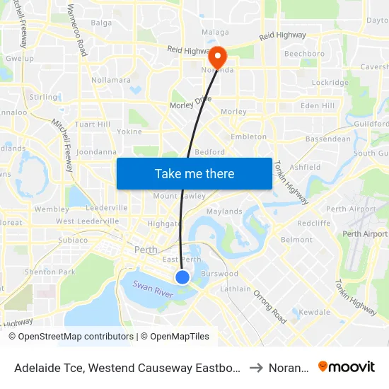 Adelaide Tce, Westend Causeway Eastbound to Noranda map