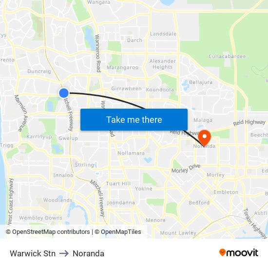 Warwick Stn to Noranda map