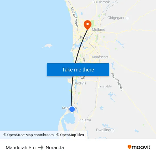 Mandurah Stn to Noranda map