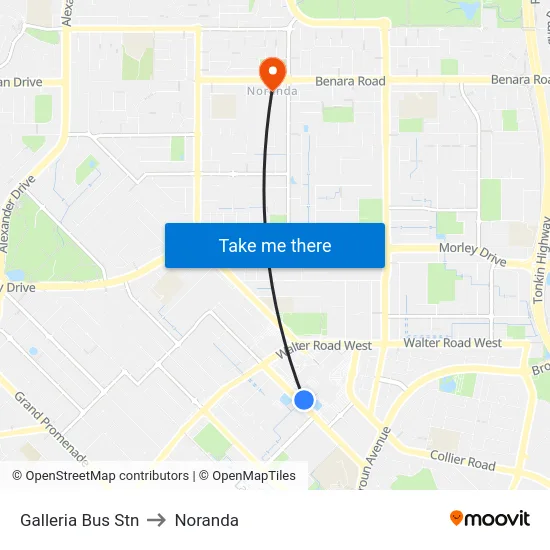 Galleria Bus Stn to Noranda map