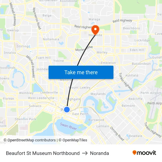 Beaufort St Museum Northbound to Noranda map