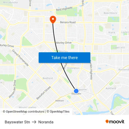 Bayswater Stn to Noranda map