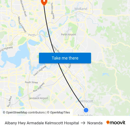 Albany Hwy Armadale Kelmscott Hospital to Noranda map