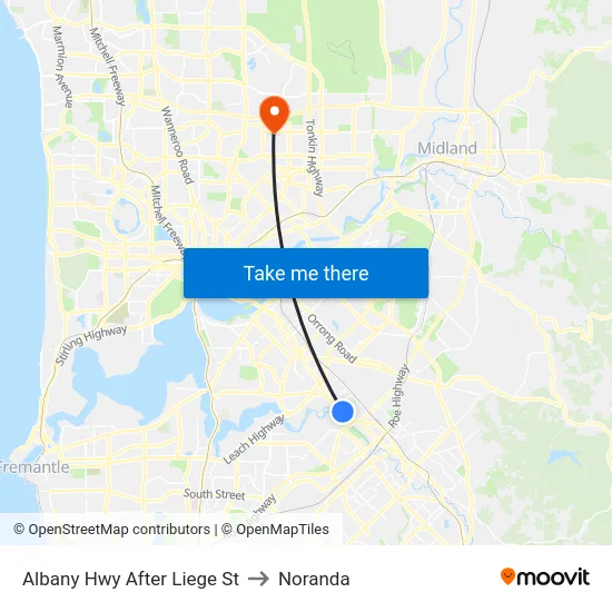 Albany Hwy After Liege St to Noranda map