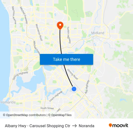 Albany Hwy - Carousel Shopping Ctr to Noranda map