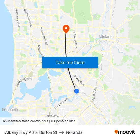 Albany Hwy After Burton St to Noranda map