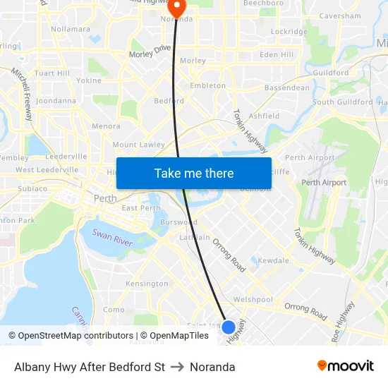 Albany Hwy After Bedford St to Noranda map
