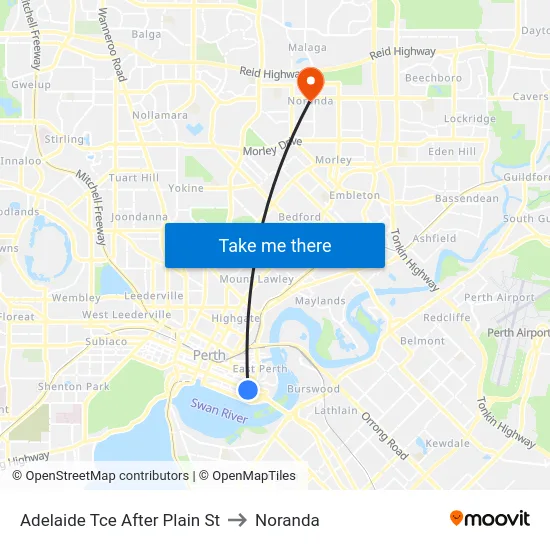 Adelaide Tce After Plain St to Noranda map