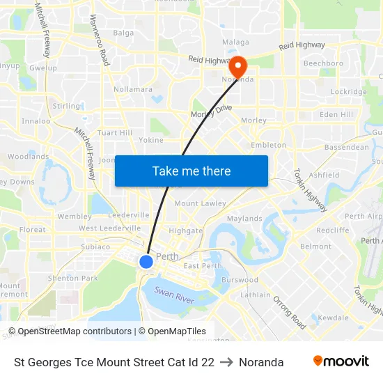 St Georges Tce Mount Street Cat Id 22 to Noranda map