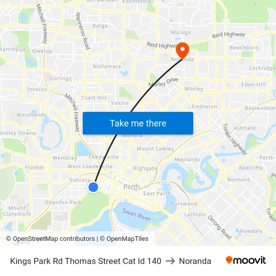 Kings Park Rd Thomas Street Cat Id 140 to Noranda map