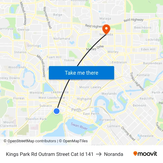 Kings Park Rd Outram Street Cat Id 141 to Noranda map