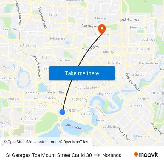 St Georges Tce Mount Street Cat Id 30 to Noranda map