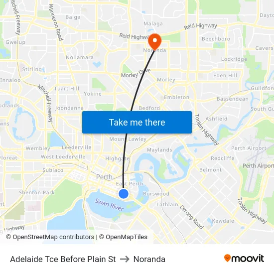 Adelaide Tce Before Plain St to Noranda map