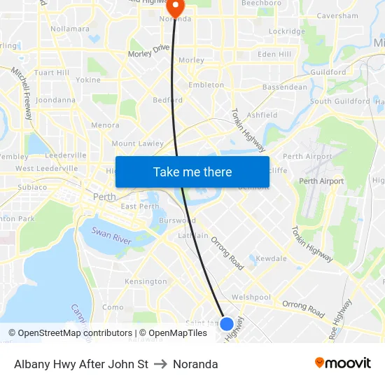 Albany Hwy After John St to Noranda map