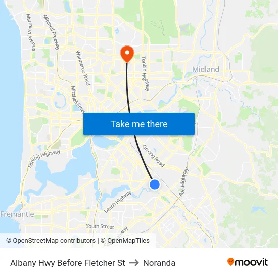 Albany Hwy Before Fletcher St to Noranda map