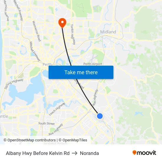 Albany Hwy Before Kelvin Rd to Noranda map