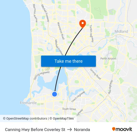 Canning Hwy Before Coverley St to Noranda map