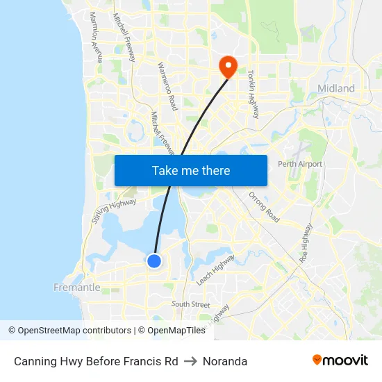 Canning Hwy Before Francis Rd to Noranda map