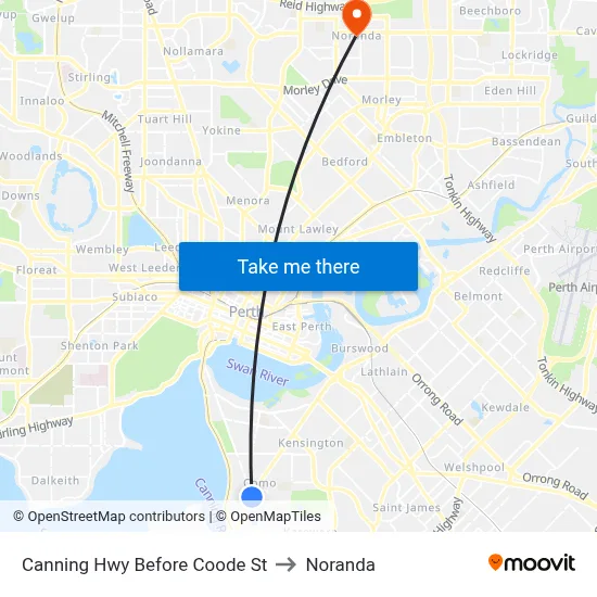 Canning Hwy Before Coode St to Noranda map