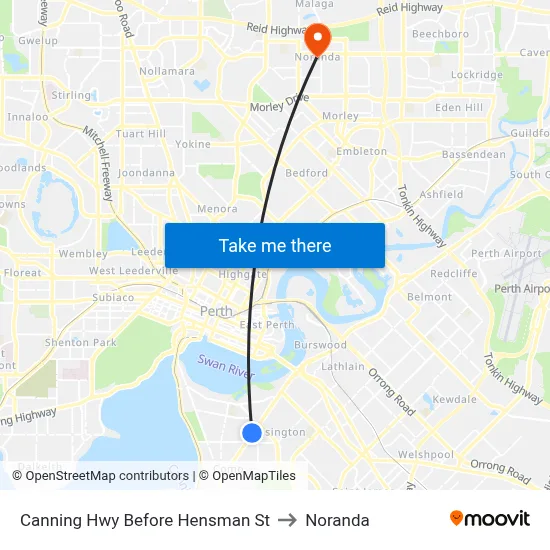 Canning Hwy Before Hensman St to Noranda map