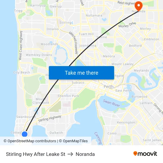 Stirling Hwy After Leake St to Noranda map