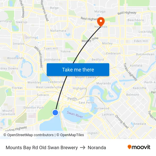Mounts Bay Rd Old Swan Brewery to Noranda map