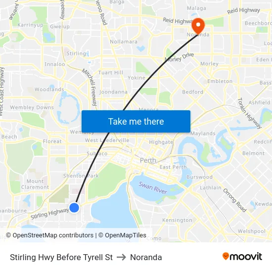 Stirling Hwy Before Tyrell St to Noranda map