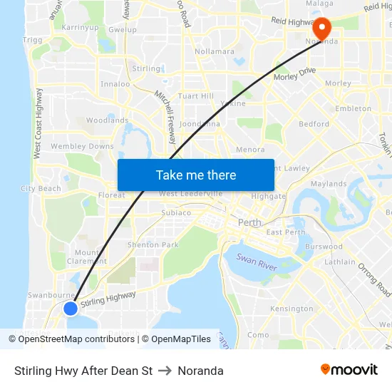 Stirling Hwy After Dean St to Noranda map
