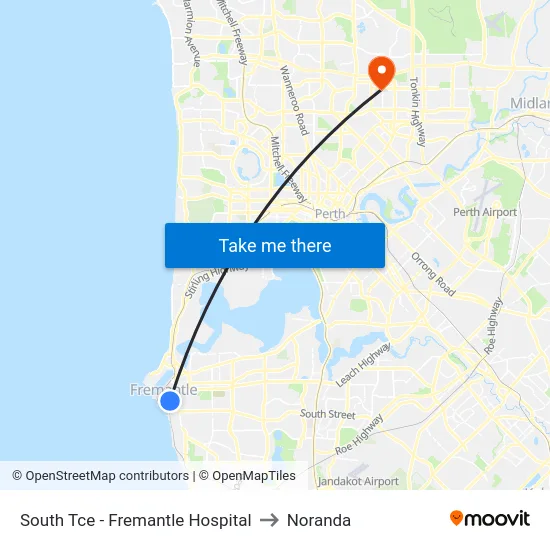 South Tce - Fremantle Hospital to Noranda map